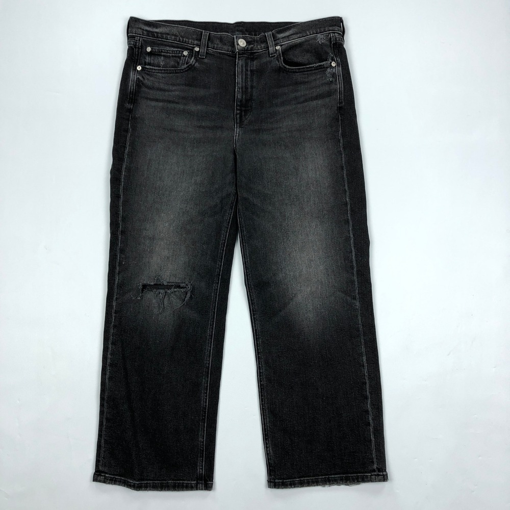 AYR The Easy Easy Black Distressed Straight Leg Cropped Jeans Size 31 Made in LA
